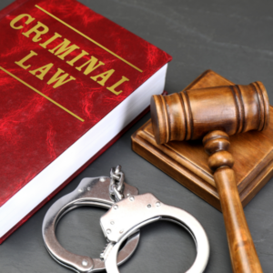 Utah criminal law book and gavel in courtroom